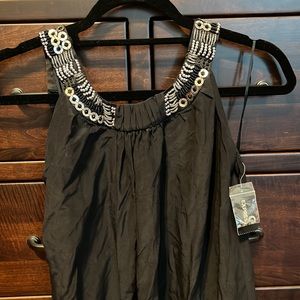 NWT 100% silk express black embellished top